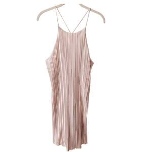 NWT The Impeccable Pig Champagne Pink Silver Plisse Slip Dress Shimmer Size S